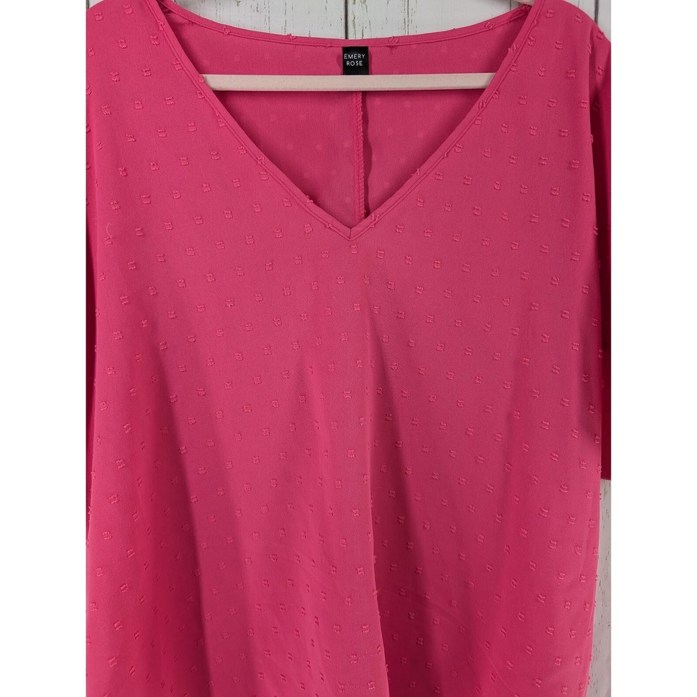 Emery Rose Size 3XL Womens Pink Textured V Neck Short Sleeve Casual Blouse‎ Top - Picture 3 of 8